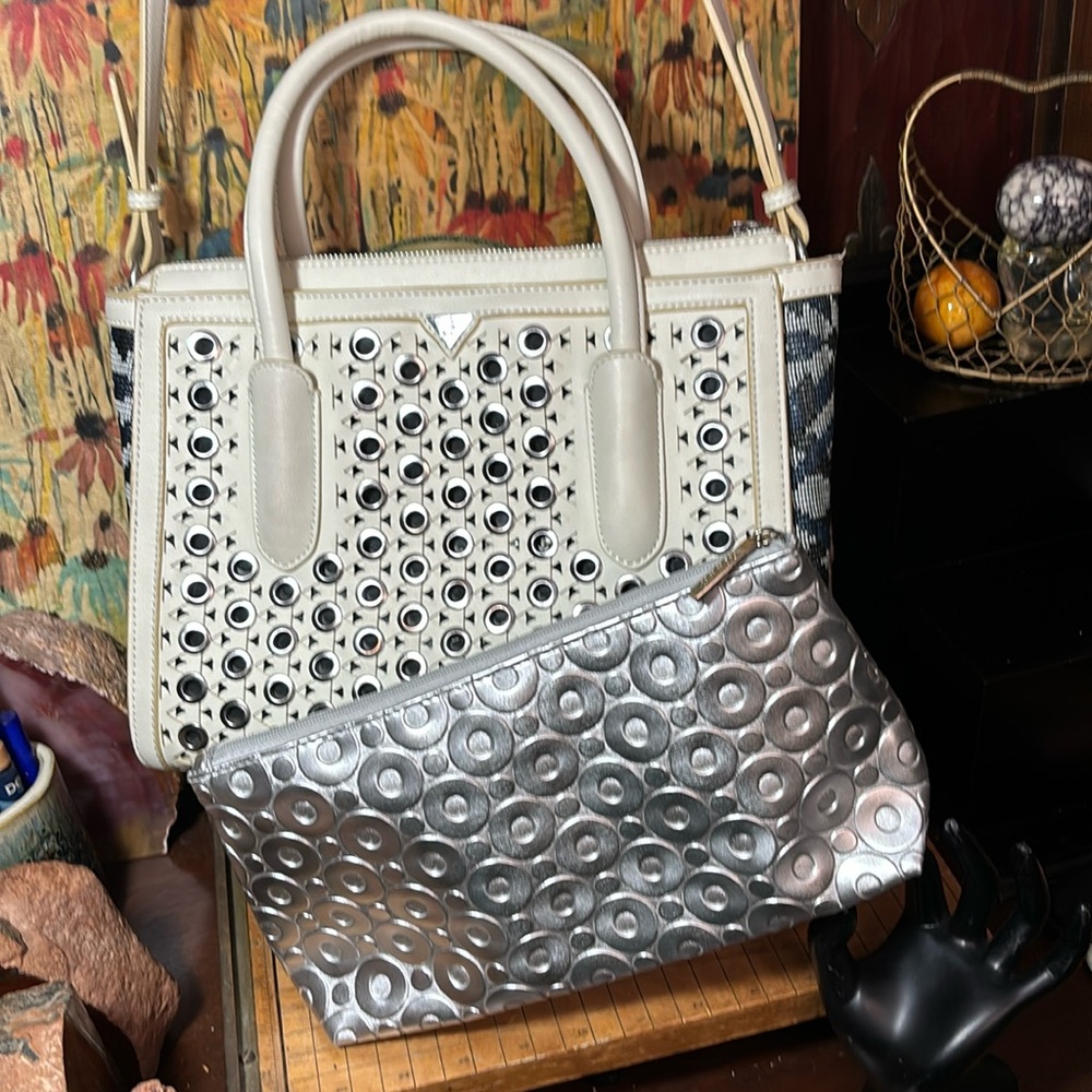 Sam Edelman Satchel Shoulder Crossbody Strap Leather Silver Tone Grommets
